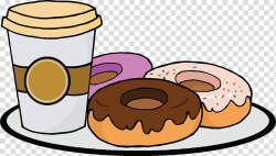 Donuts and disposable cup on plate illustration, Donuts ...