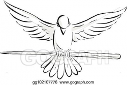 Vector Clipart - Soaring dove clutching staff front drawing ...