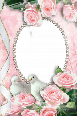 Pink Transparent Frame with Doves and Roses | Gallery Yopriceville ...