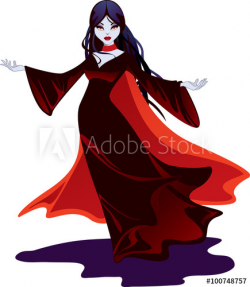 Beautiful female vampire in a black, flowing gown and red ...