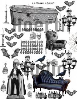 printable Halloween gothic Dracula collage sheet with coffin ...