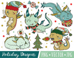 Cute Dragon Clipart Images, Kawaii Christmas Dragons, Printable Dragon  Stickers, Digital Holiday Dragon Clipart Stickers, Cute Christmas PNG