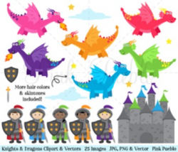 Knights and Dragons Clipart, Knight Clipart, Dragon Clipart, Fairytale  Clipart