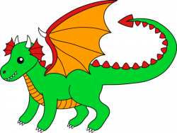 Free clip art of a cute green dragon with orange wings ...