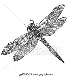Vector Illustration - Hand drawn dragonfly in zentangle ...
