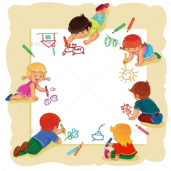 Happy Children Together Draw on a Large Sheet | Μπορντούρες ...