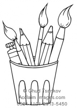 Clipart Illustration of Art Supply Coloring Page of ...