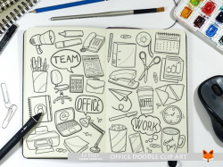Office Work Items Objects Doodle Icons Clipart Scrapbook Set ...