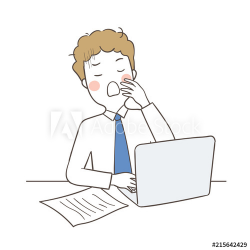 Draw business man yawning at his desk in work time - Buy ...