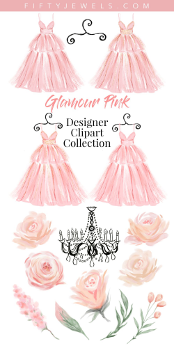 Watercolor Fashion Clipart, Glamour Girly Girl, Pink Dress ...