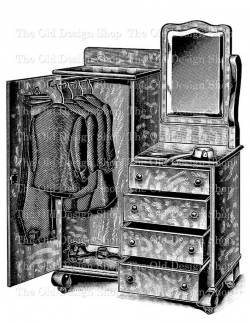 Vintage Dresser Closet Wardrobe Clip Art No. 1 Digital Stamp Transfer Image