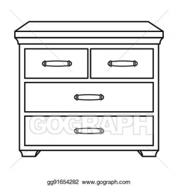 Drawing - Wooden cabinet with drawers icon in outline style ...
