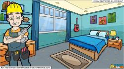 A Confident Construction Worker With A Drill and A Bedroom Of A Boy  Background