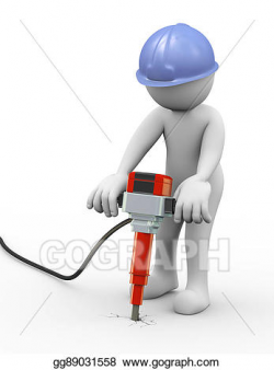 Drawing - 3d man drilling with jackhammer. Clipart Drawing ...