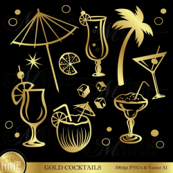 Gold COCKTAIL ACCENTS Clip Art | Gold Bar COCKTAILS Clipart Downloads |  Vector Margarita Clip Art Martini Clip Art Mimosa Clipart