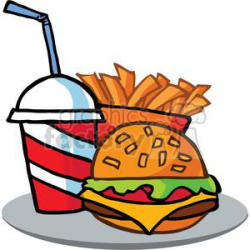 Fast Food Hamburger Drink And French Frieson A Serving Platter clipart.  Royalty-free clipart # 379016