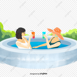 Cartoon Female Swimming Pool Drinks, Straw, Circular, Summer ...