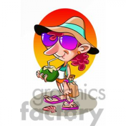 woman on vacation at beach drinking a beverage clipart ...