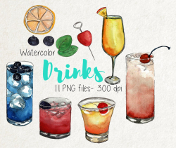 Watercolor Drinks clipart set, drinks watercolor, watercolor ...