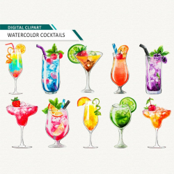 Watercolor cocktail clipart alcoholic drinks clipart Summer Clipart Hello  Summer Drink clipart Tropical drink summer drink download