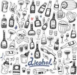 Doodle Bottles, Drinks And Glasses Illustration of a set of ...