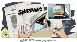 Vector Clipart - Driver behind wheel of truck. Vector ...