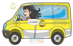 A Woman Driving A Yellow Mini Van