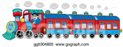 Clipart - Steam locomotive with engine driver and wagons ...