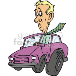 cartoon man driving a purple car clipart. Royalty-free clipart # 172845