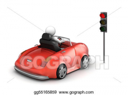 Stock Illustration - Red cabrio on stopped red traffic light ...