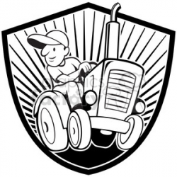black and white farmer driving tractor front shield clipart. Royalty-free  clipart # 387874