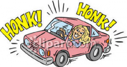 A Woman Honking Her Horn While Driving Her Car Royalty Free ...