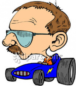Man with a Big Head Driving a Car - Royalty Free Clipart Picture