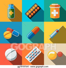 Clip Art Vector - Medicine, drugs flat icons set - pillsbox ...