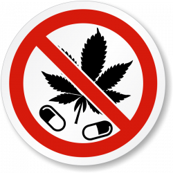 No Drugs No Marijuana ISO Prohibition Symbol Label, SKU: LB-2197