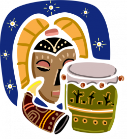 African Djembe Drum and Tribal Mask - Vector Image