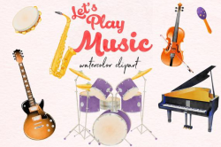 Watercolor Instruments Clipart, Musical Instruments ...