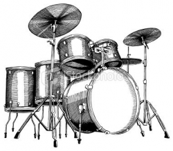 Drum Set Ink Drawing - vector illustrations | Drums. Rythm ...