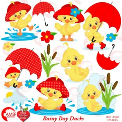 Duck Clipart, Baby Ducklings in the Rain Clipart {Best Teacher Tools}  AMB-1823