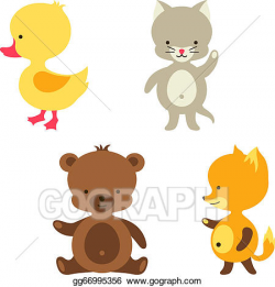 Clip Art Vector - Little cute baby cat, bear, fox and duck ...