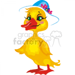 Cartoon girl duck in blue hat clipart. Royalty-free clipart # 130364
