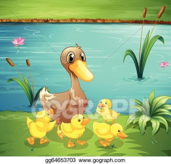 Vector Art - A mother duck with her ducklings in the river ...