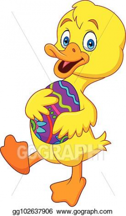 Vector Illustration - Cartoon duckling holding a decorated ...