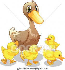 Vector Stock - The brown duck and her four yellow ducklings ...
