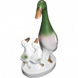Porcelain Duck Figurine with Baby Ducklings Vintage Germany