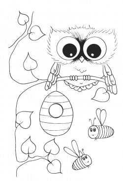 Cute Owl With Bees Coloring Pages - Owl Coloring Pages : Free ...