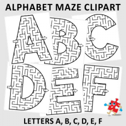 Alphabet Maze Clipart, Letters A, B, C, D, E, F, Non-Commercial