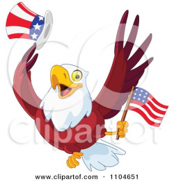 Clipart Happy American Bald Eagle With A Top Hat And Flag ...