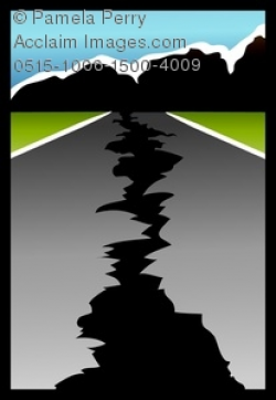 Clip Art Image of a Road With a Crack From an Earthquake