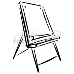 Black and White Easel Holding a Paint Brush clipart. Royalty-free clipart #  156293